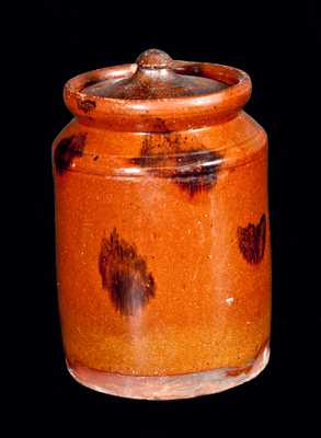 Pennsylvania Redware Lidded Jar with Manganese Splotches