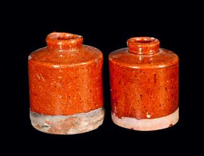 Lot of Two: Lead-Glazed Redware Ink Bottles