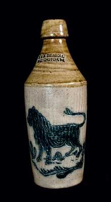 R. & B. DIEBBOLL / WASHINGTON, MI Contemporary Stoneware Bottle with Incised Lion