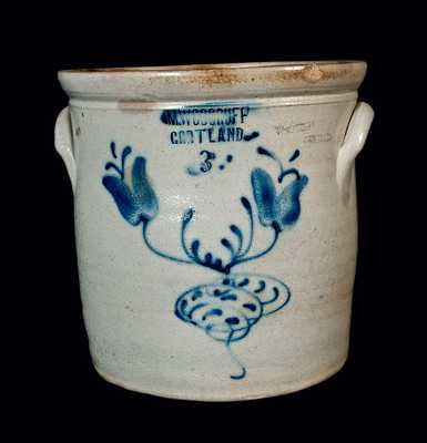 M. WOODRUFF / CORTLAND (New York) Stoneware Floral Decorated Crock