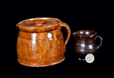 Lot of Two: Miniature Redware Pitcher and Small Redware Batter Pitcher