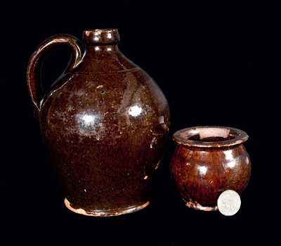 Lot of Two: Redware Jug and Miniature Redware Jar