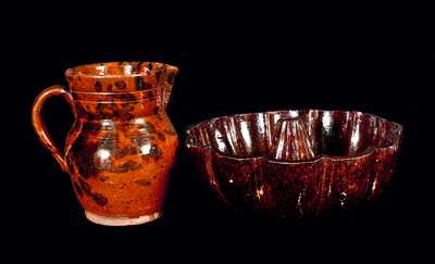 Lot of Two: Small Redware Pitcher and Redware Cake Mold