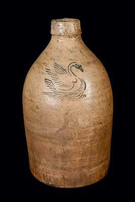 Half-Gallon Gardiner, Maine Stoneware Jug w/ Impressed Swan