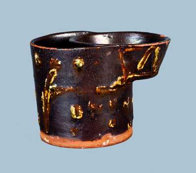 Outstanding Green-Slip-Decorated Redware Shaving Mug, possibly Baltimore or Morgantown