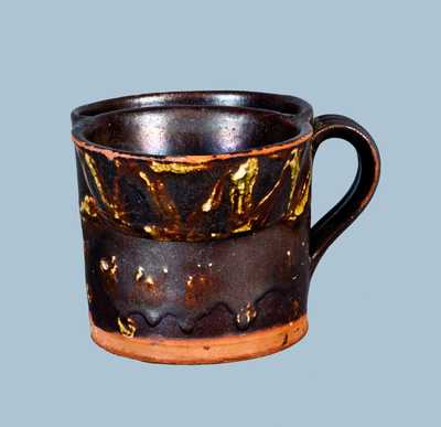 Outstanding Green-Slip-Decorated Redware Shaving Mug, possibly Baltimore or Morgantown