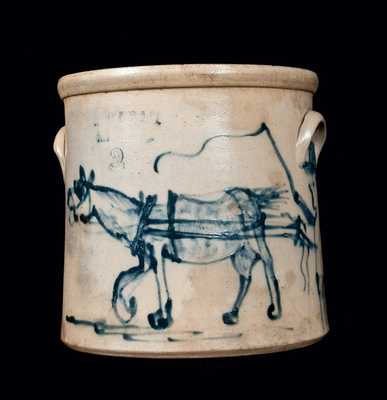 Important Stoneware Crock with Horse and Driver, OTTMAN BROS & CO. / FT. EDWARD, NY