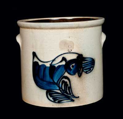 N.A. WHITE & SON / UTICA, N.Y. Stoneware Crock with Cobalt Floral Decoration, Three-Gallon