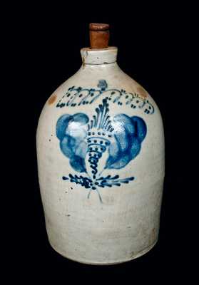 Massachusetts Stoneware Jug with Cobalt Foliate Decoration, Five-Gallon