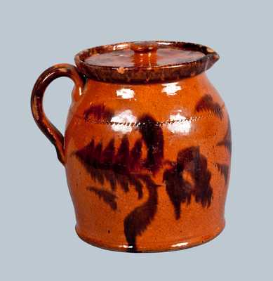 Rare Philadelphia Redware Batter Pitcher with Floral Decoration, circa 1865