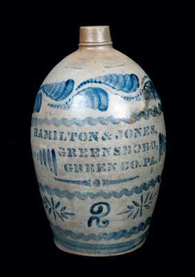 Unusual HAMILTON & JONES, / GREENSBORO, / GREEN CO. PA Stoneware Jug