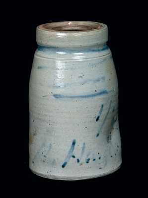 Scarce Half-Gallon Stoneware Canning Jar with Cobalt Name