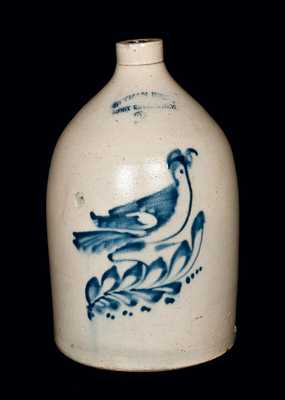 OTTMAN BROS / FORT EDWARD, N.Y. Stoneware Jug with Cobalt Bird, Three-Gallon