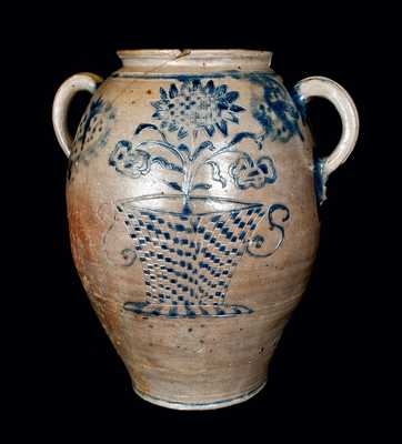 Important Profusely-Decorated Incised Stoneware Jar, Manhattan or New Jersey, circa 1750