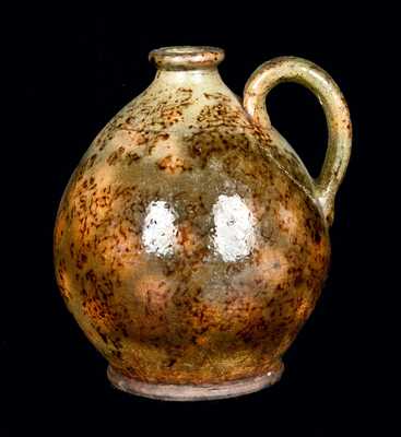 Ovoid Redware Jug, Green with Brown Sponging