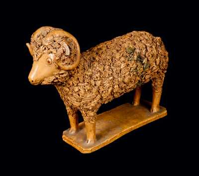 Large Redware Standing Ram Figure with Coleslaw Fur