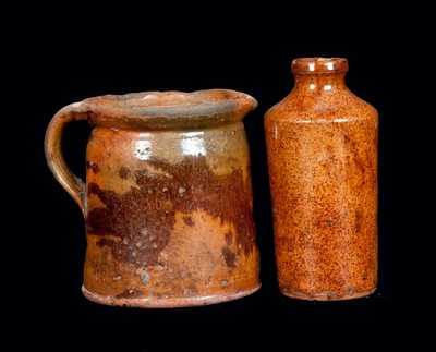 Lot of Two: Redware Batter Jug and Redware Bottle