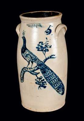 Exceptional JOHN BURGER / ROCHESTER, NY Stoneware Churn with Peacock