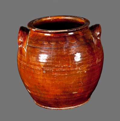 Very Rare North Carolina Redware Jar Incised 