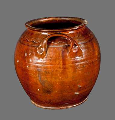 Very Rare North Carolina Redware Jar Incised 