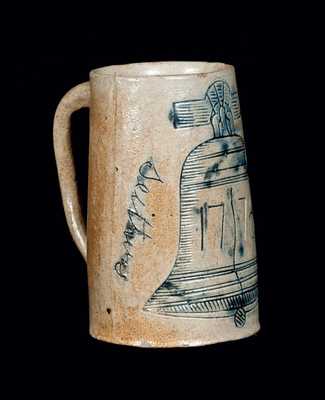 Rare Signed Philadelphia Stoneware Mug with Incised Liberty Bell
