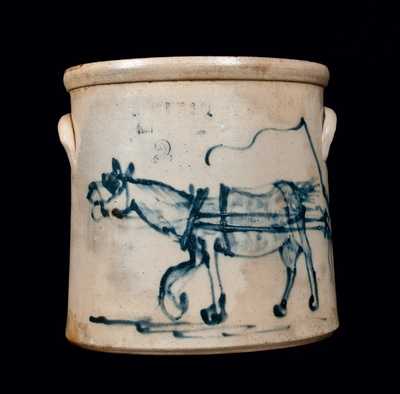 Important Stoneware Crock with Horse and Driver, OTTMAN BROS & CO. / FT. EDWARD, NY