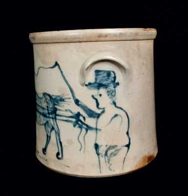 Important Stoneware Crock with Horse and Driver, OTTMAN BROS & CO. / FT. EDWARD, NY