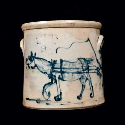 Important Stoneware Crock with Horse and Driver, OTTMAN BROS & CO. / FT. EDWARD, NY