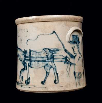 Important Stoneware Crock with Horse and Driver, OTTMAN BROS & CO. / FT. EDWARD, NY