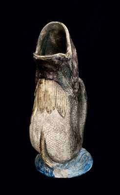 Rare Midwestern Salt-Glazed Stoneware Fish Pitcher