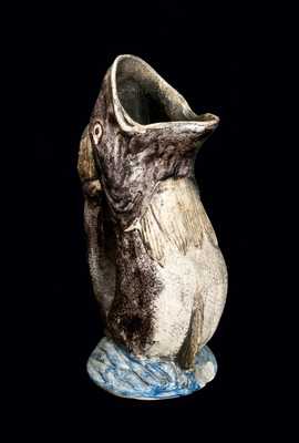 Rare Midwestern Salt-Glazed Stoneware Fish Pitcher