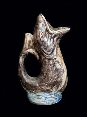 Rare Midwestern Salt-Glazed Stoneware Fish Pitcher