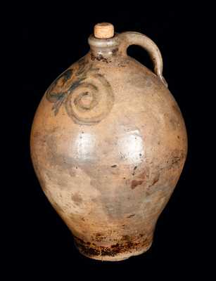Early Stoneware Jug with Cobalt "Watchspring" Decoration, NJ or New England origin, late 18th century