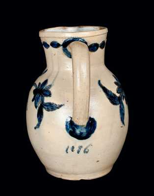 Outstanding Incised Stoneware Pitcher, Henry Remmey, Philadelphia, 1856