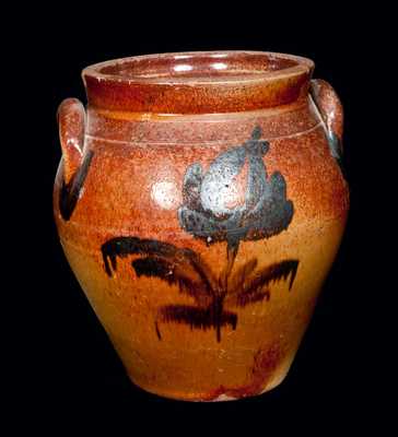 Rare New England Redware Jar with Floral Decoration