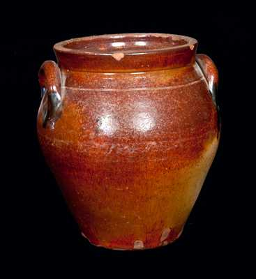 Rare New England Redware Jar with Floral Decoration