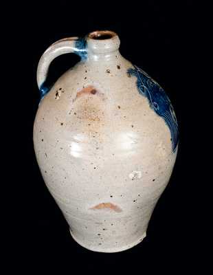 Outstanding New York City Stoneware Jug with Incised Man / Goat Head