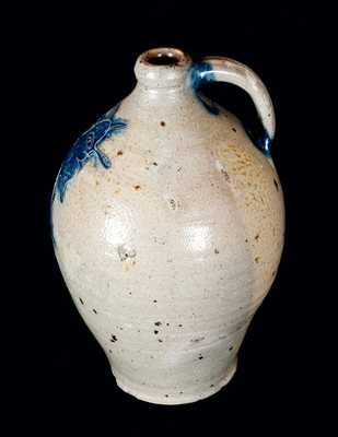 Outstanding New York City Stoneware Jug with Incised Man / Goat Head