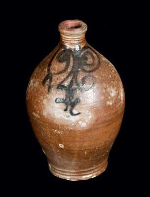 Rare Quart-Sized Stoneware Jug with Watchspring Decoration, Northeastern U.S., 18th century