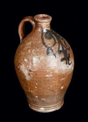 Rare Quart-Sized Stoneware Jug with Watchspring Decoration, Northeastern U.S., 18th century