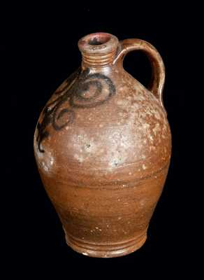Rare Quart-Sized Stoneware Jug with Watchspring Decoration, Northeastern U.S., 18th century