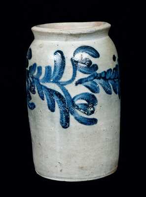 Baltimore Stoneware Table Churn with Cobalt Floral Decoration, One-Gallon