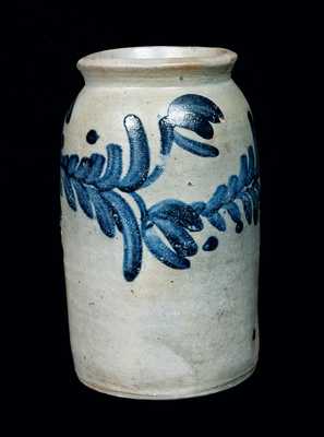 Baltimore Stoneware Table Churn with Cobalt Floral Decoration, One-Gallon