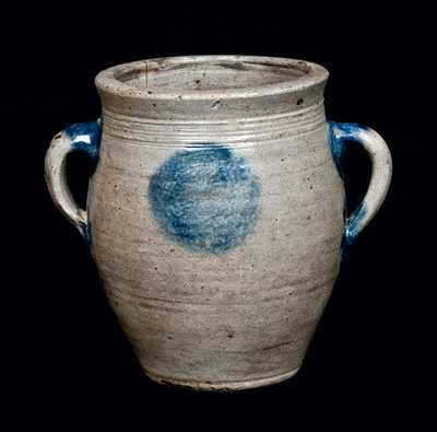 NJ Stoneware Jar with Vertical Handles, late 18th or early 19th century