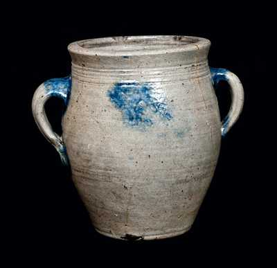 NJ Stoneware Jar with Vertical Handles, late 18th or early 19th century