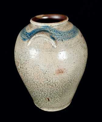 Ovoid Old Bridge, NJ Stoneware Jar with Coggled Bird Decoration