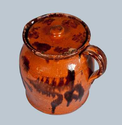 Rare Philadelphia Redware Batter Pitcher with Floral Decoration, circa 1865