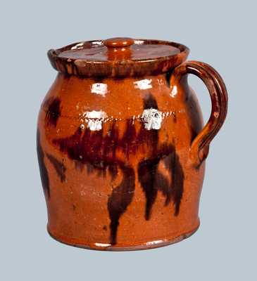 Rare Philadelphia Redware Batter Pitcher with Floral Decoration, circa 1865