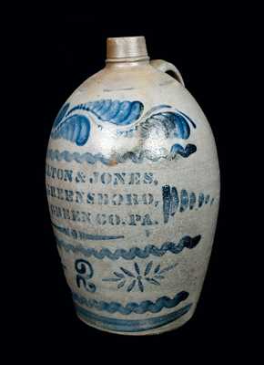 Unusual HAMILTON & JONES, / GREENSBORO, / GREEN CO. PA Stoneware Jug