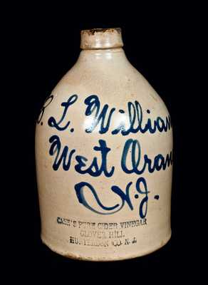 West Orange, NJ Stoneware Advertising Jug with Impressed Vinegar Advertising